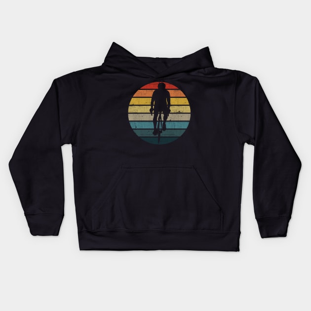 Bicyclist Silhouette On A Distressed Retro Sunset product Kids Hoodie by theodoros20
